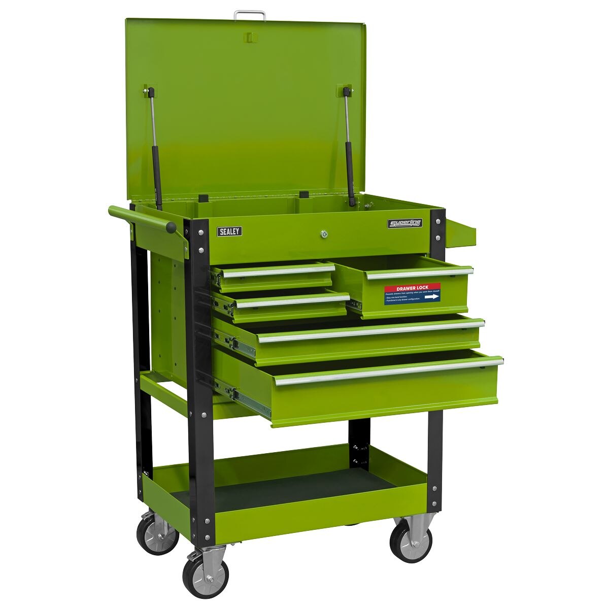 Sealey Superline PRO Mobile Tool & Parts Trolley with 5 Drawers and Lockable Top - Hi-Vis Green - Image 6