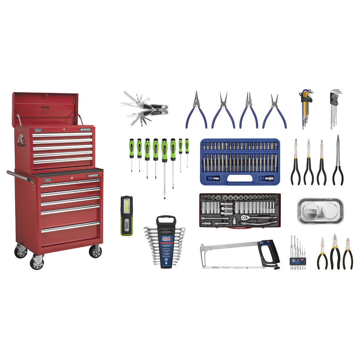 Superline PRO Topchest & Rollcab Combination 10 Drawer with 148pc Tool Kit - Red APCOMBOBBTK55