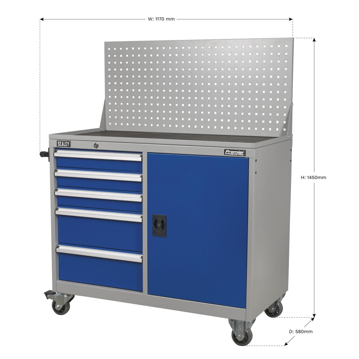 Sealey Premier Industrial Mobile Workstation with 5 Drawers & 1 Shelf Locker - Image 6