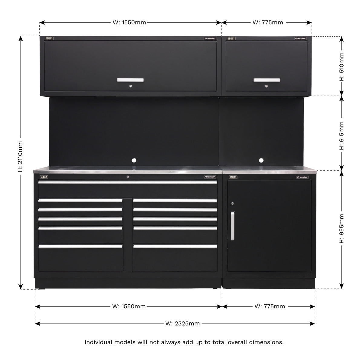 Premier Storage System with Stainless Worktop 2.33m APMSCOMBO4SS