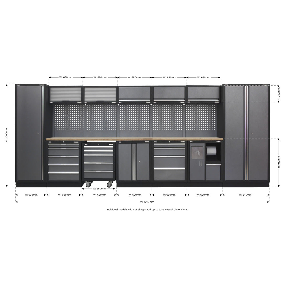 Superline PRO Storage System with Wood Worktop 4.92m APMSSTACK01W
