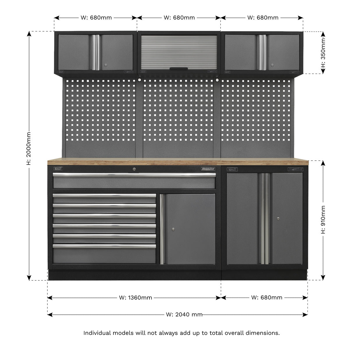 Superline PRO Storage System with Pressed Wood Worktop 2.04m APMSSTACK11W