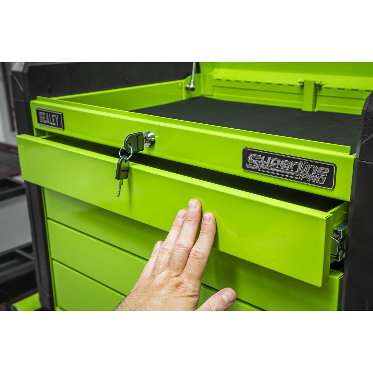 Sealey Superline PRO Push-to-Open Topchest 4 Drawer - Green - Image 4