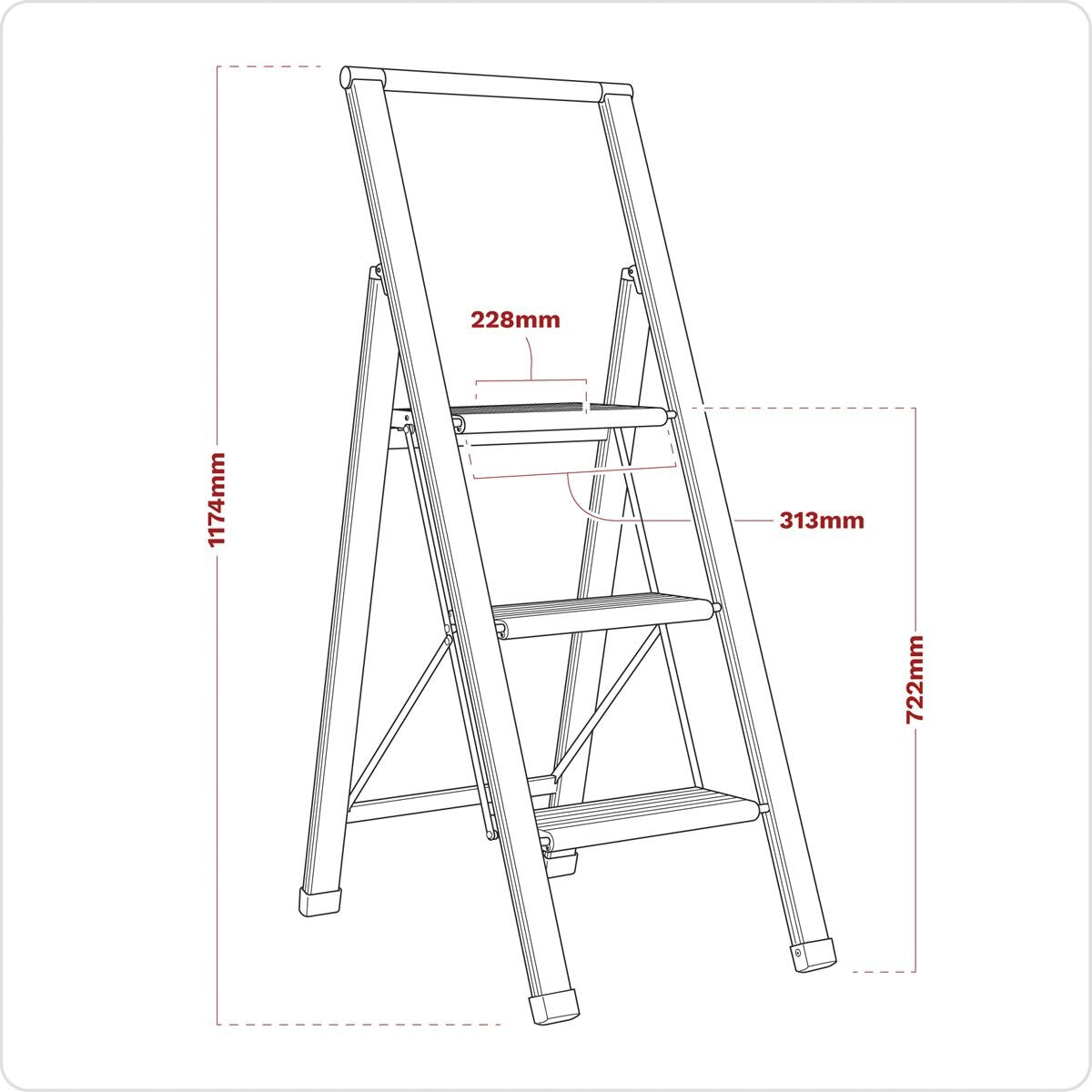 Sealey Professional Folding Step Ladder 3-Step Aluminium 150kg Capacity - Image 3