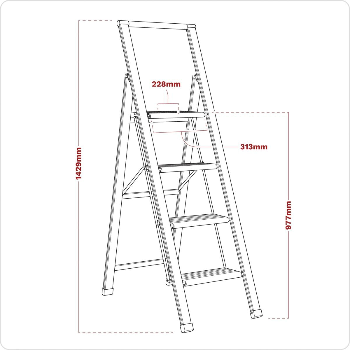 Sealey Professional Folding Step Ladder 4-Step Aluminium 150kg Capacity - Image 3