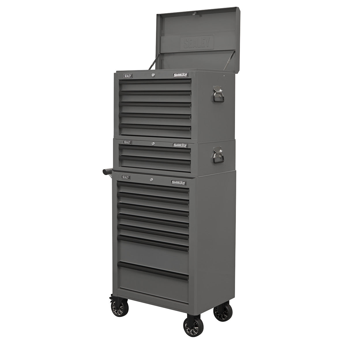 Superline PRO Topchest, Mid-Box Tool Chest & Rollcab Combination 14 Drawer - Grey APSTACKTGR