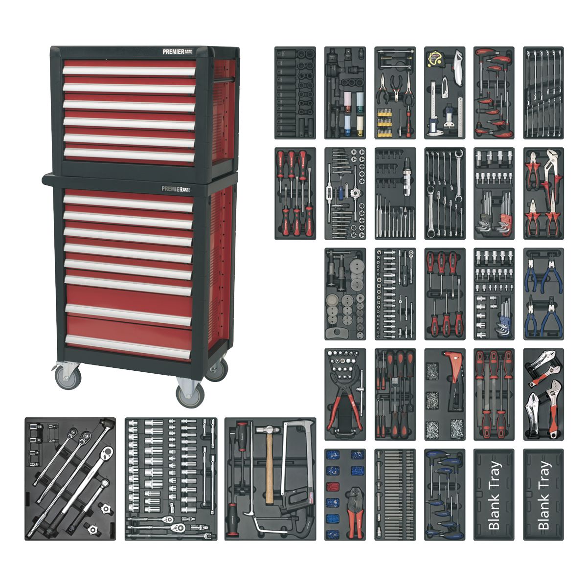 Sealey Premier Topchest & Rollcab Combination 14 Drawer with 1233pc Tool Kit - Image 1