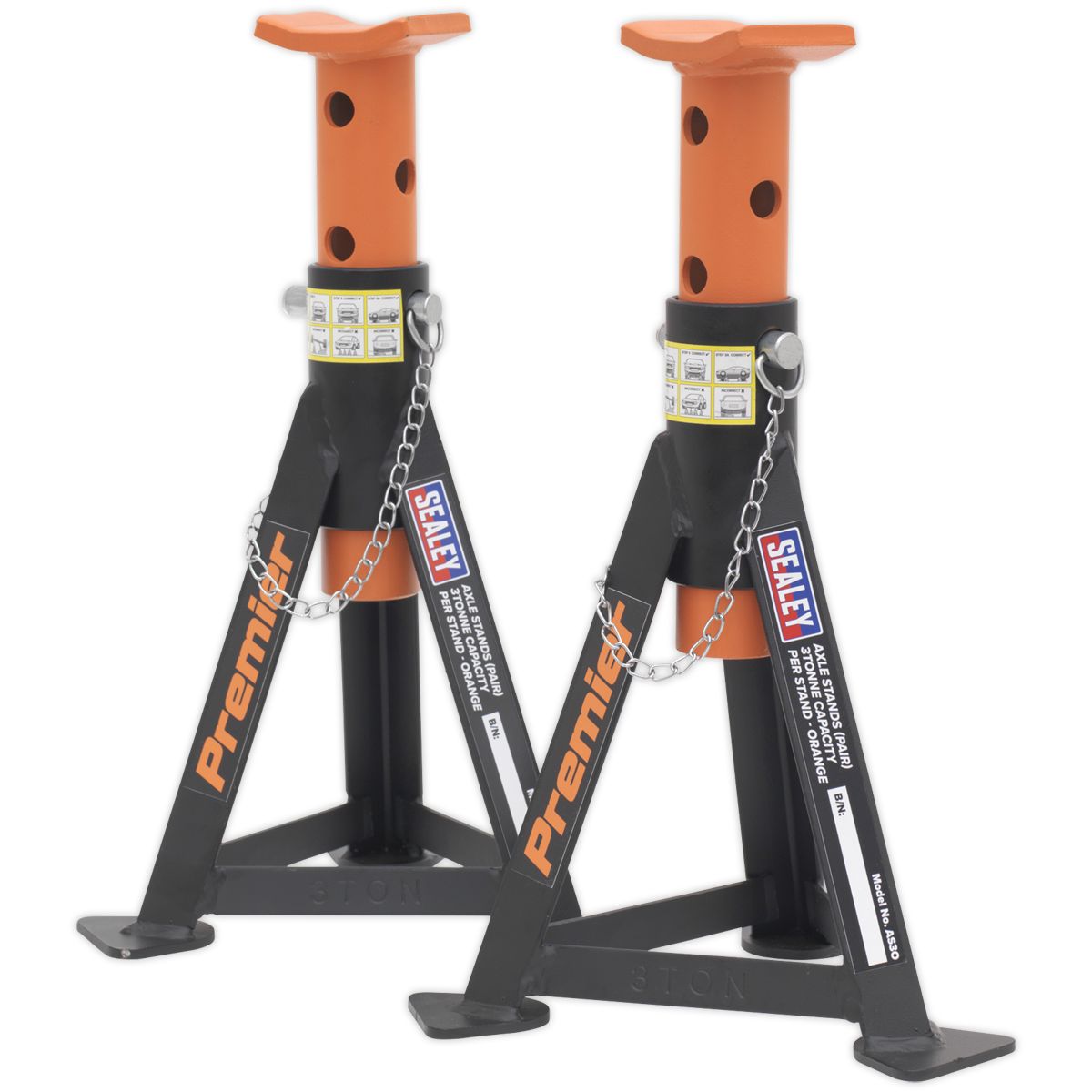 Sealey Premier Axle Stands (Pair) 3 Tonne Capacity per Stand - Orange - Image 3