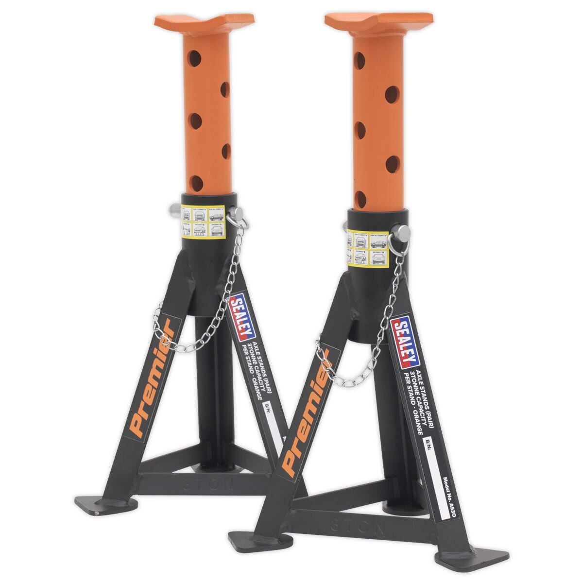 Sealey Premier Axle Stands (Pair) 3 Tonne Capacity per Stand - Orange - Image 4