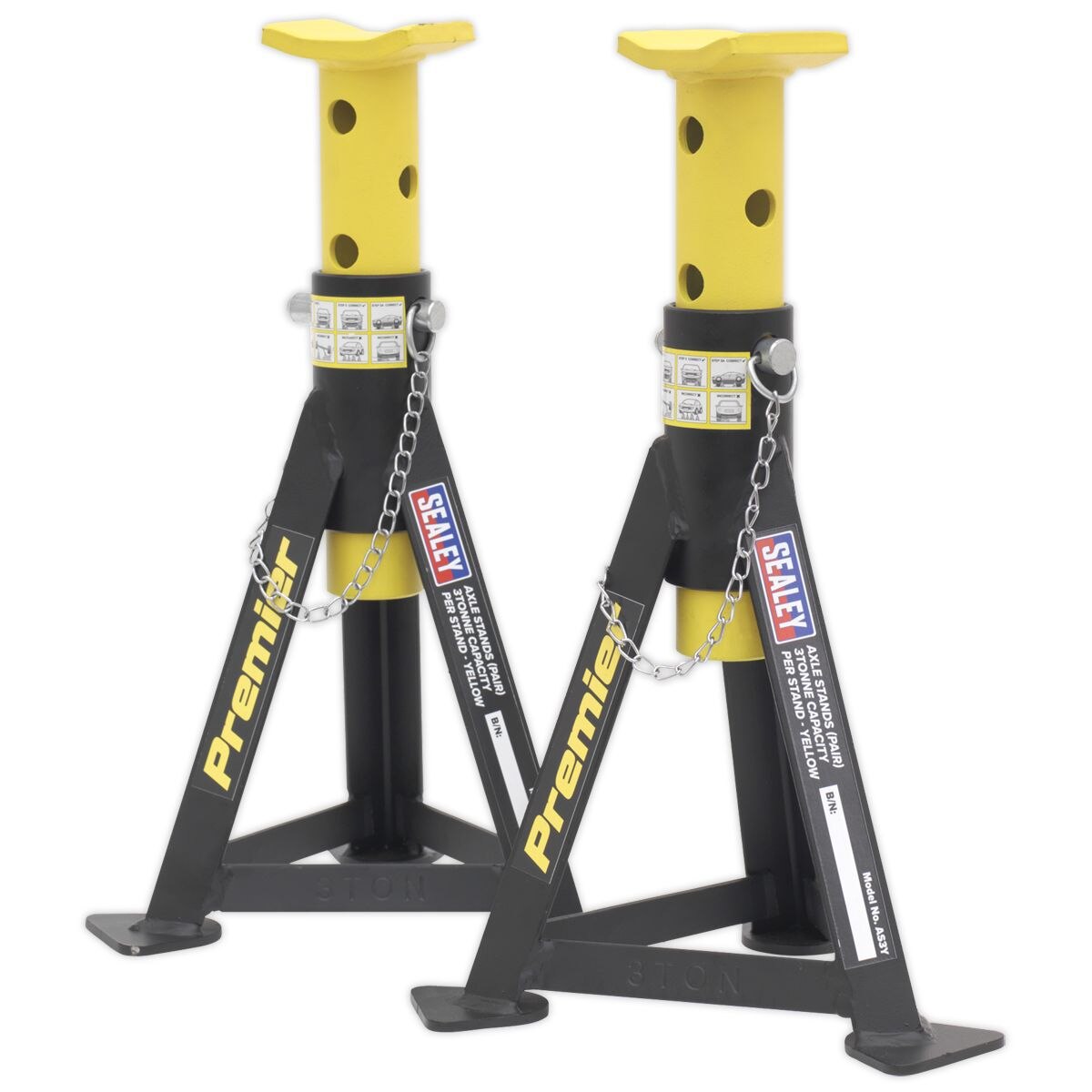 Sealey Premier Axle Stands (Pair) 3 Tonne Capacity per Stand - Yellow - Image 3