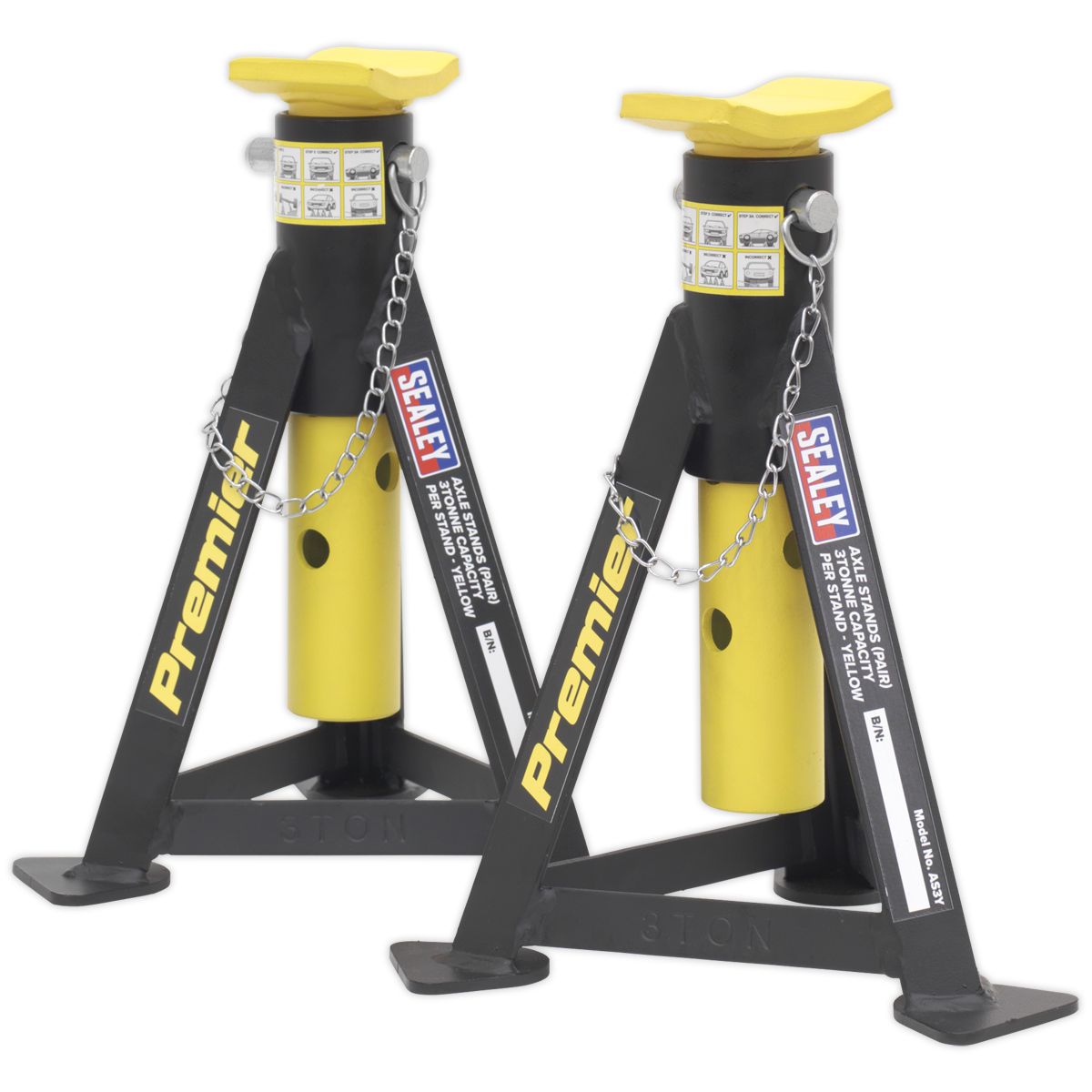 Sealey Premier Axle Stands (Pair) 3 Tonne Capacity per Stand - Yellow - Image 4