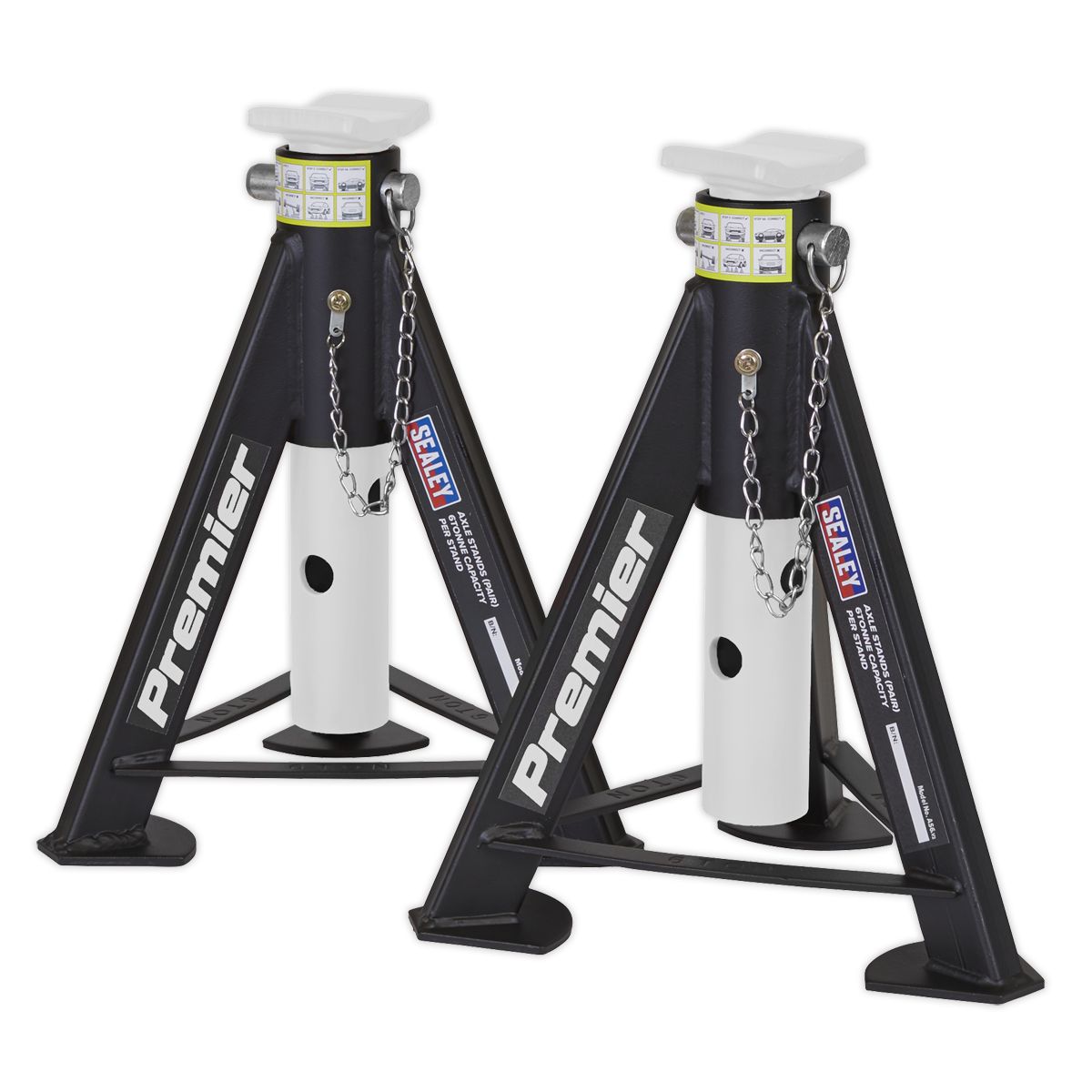 Sealey Premier Axle Stands (Pair) 6 Tonne Capacity per Stand - White - Image 6