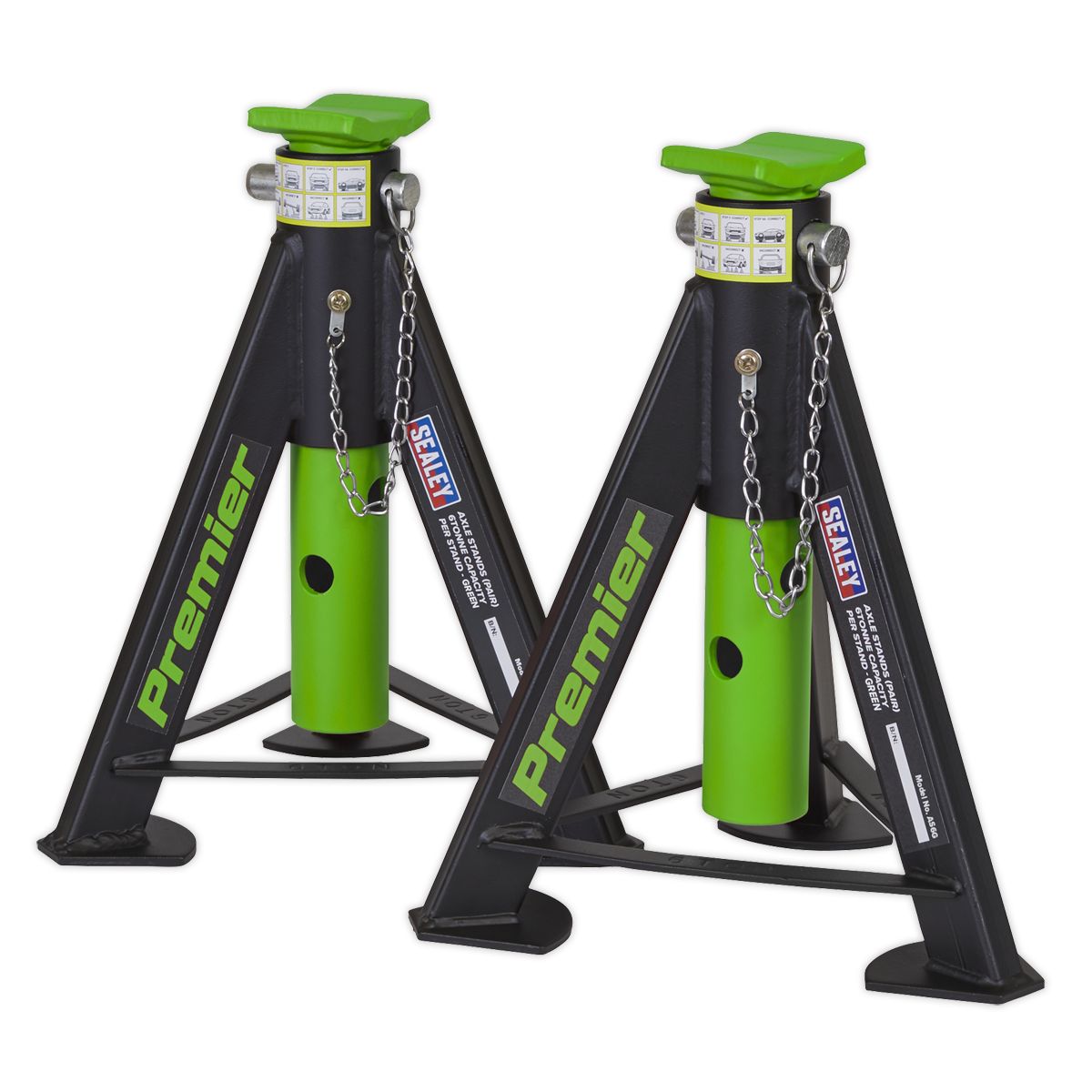 Sealey Premier Axle Stands (Pair) 6 Tonne Capacity per Stand - Green - Image 4
