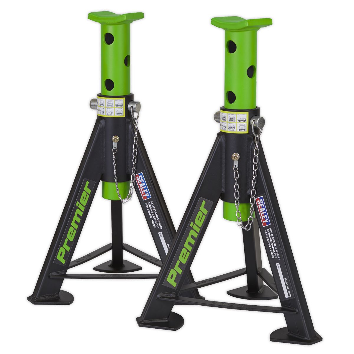 Sealey Premier Axle Stands (Pair) 6 Tonne Capacity per Stand - Green - Image 5