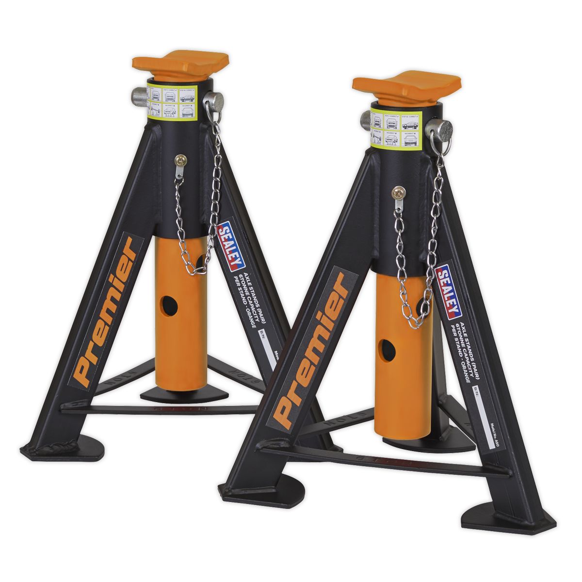 Sealey Premier Axle Stands (Pair) 6 Tonne Capacity per Stand - Orange - Image 3