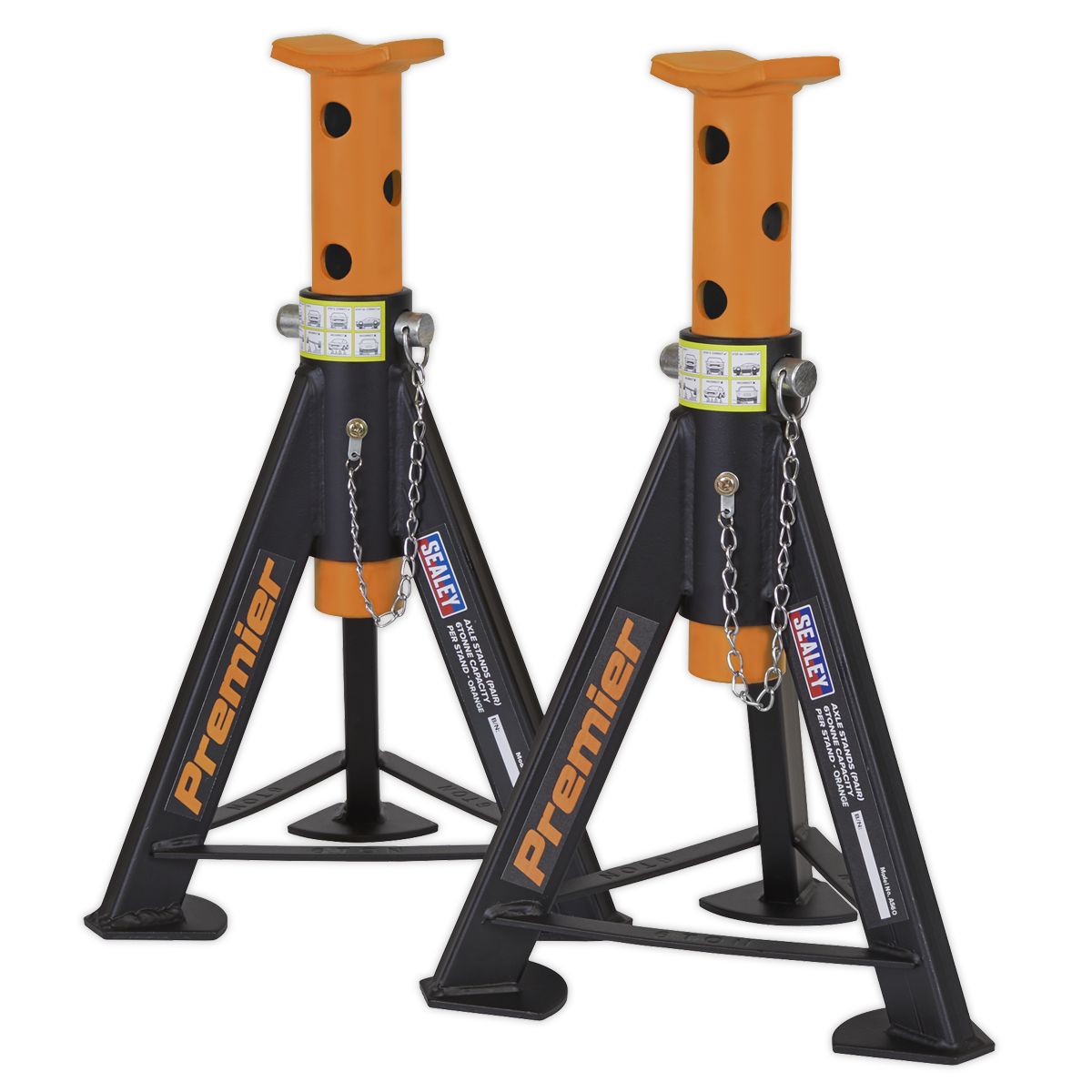 Sealey Premier Axle Stands (Pair) 6 Tonne Capacity per Stand - Orange - Image 4