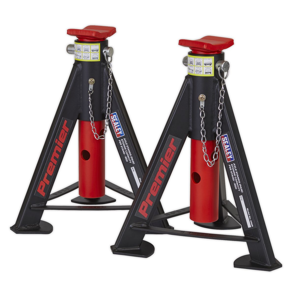 Sealey Premier Axle Stands (Pair) 6 Tonne Capacity per Stand - Red - Image 3