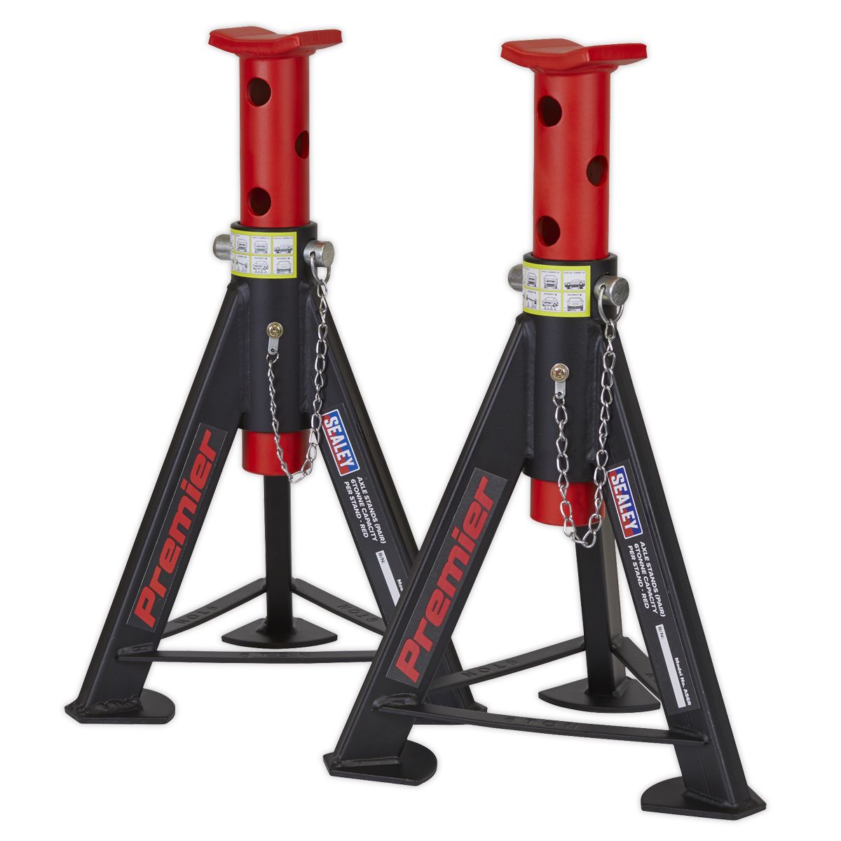 Sealey Premier Axle Stands (Pair) 6 Tonne Capacity per Stand - Red - Image 4