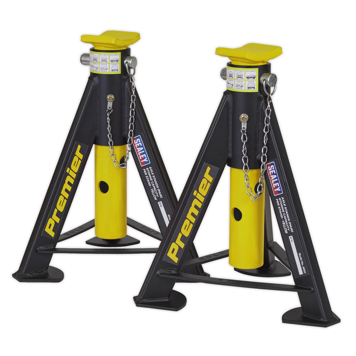 Sealey Premier Axle Stands (Pair) 6 Tonne Capacity per Stand - Yellow - Image 5