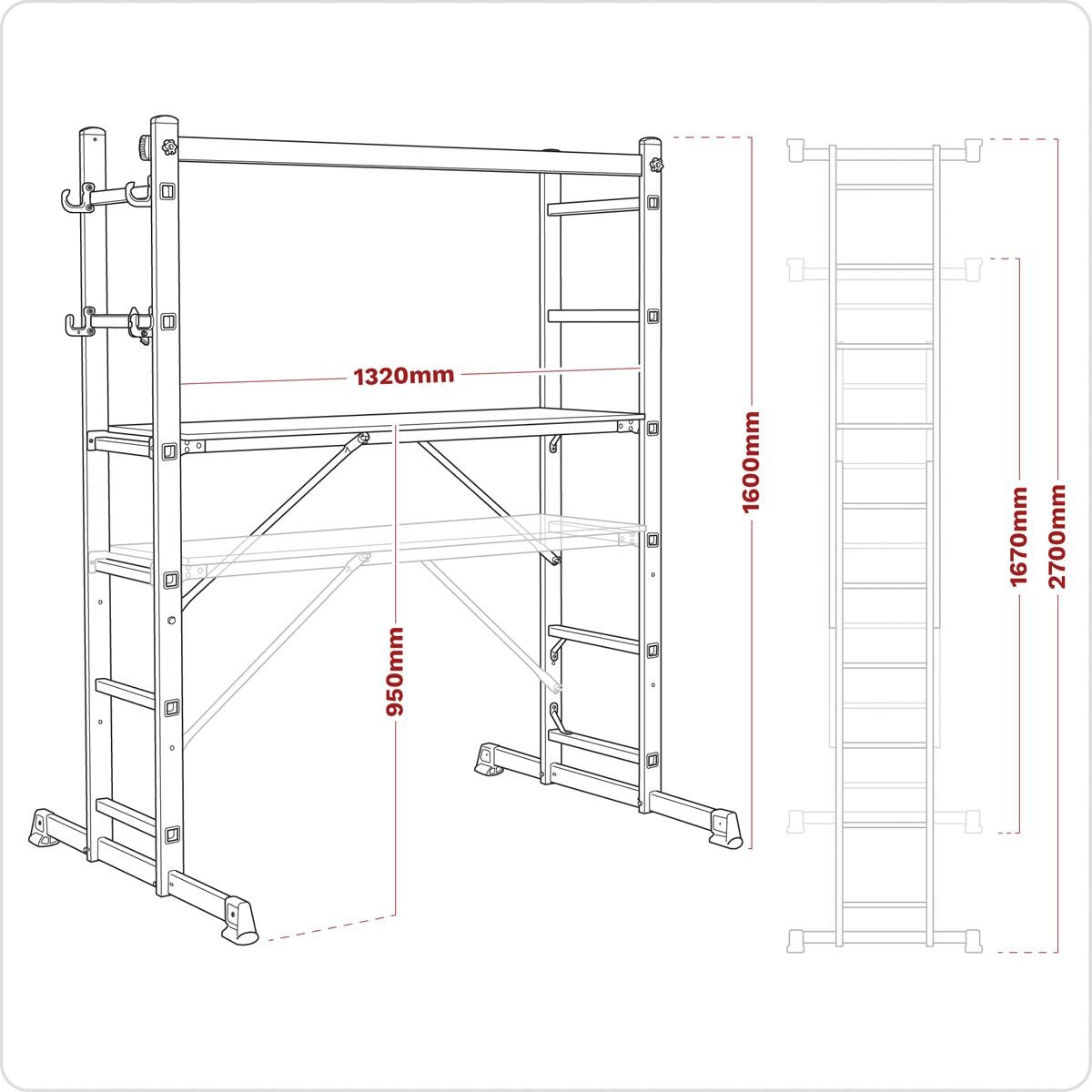 Sealey Scaffold Ladder 4-Way Aluminium - EN 131 - Image 3