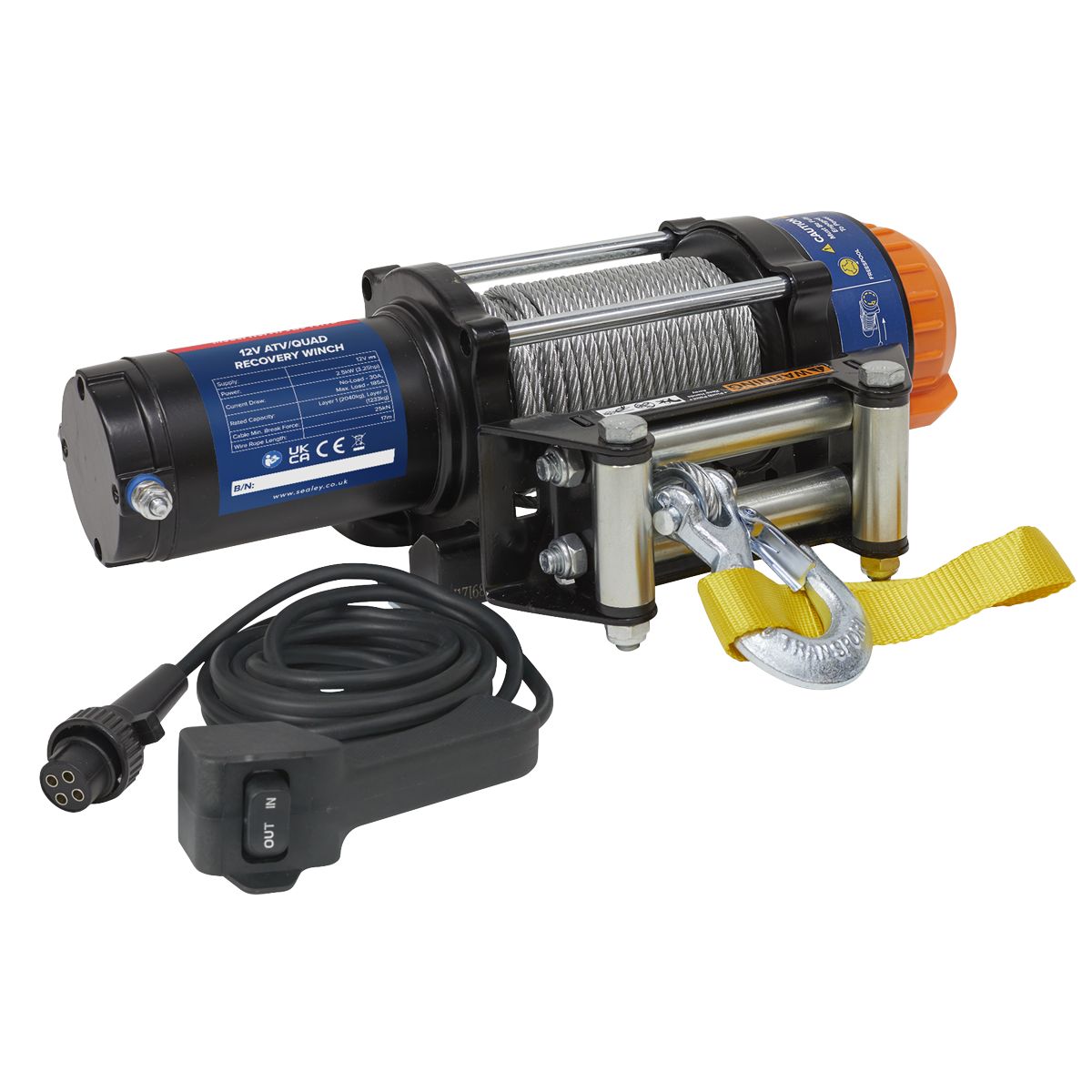 Sealey ATV/Quad Recovery Winch 2040kg (4500lb) Line Pull 12V - Image 1