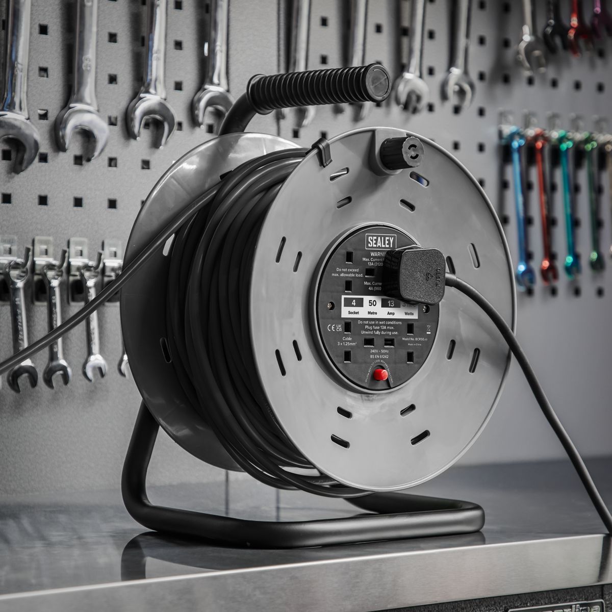 Sealey 50m Cable Reel with Thermal Trip 4 x 230V - Image 3