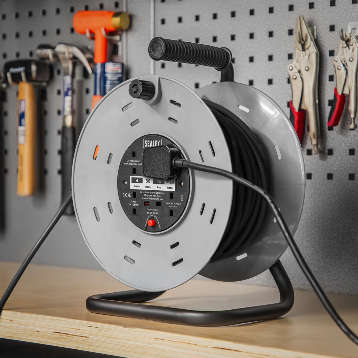Sealey 50m Cable Reel with Thermal Trip 4 x 230V - Image 4