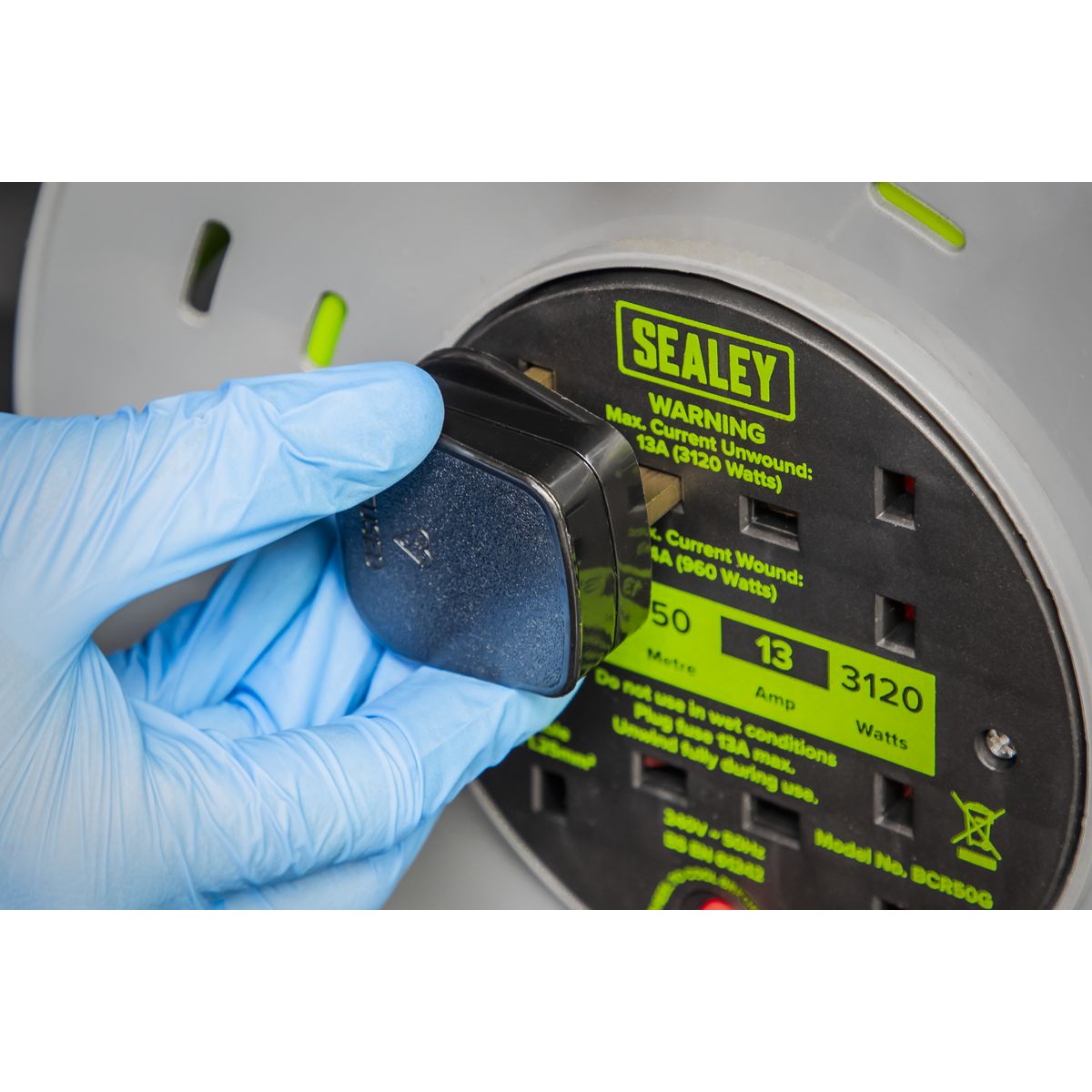 Sealey 50m Cable Reel with Thermal Trip 4 x 230V - Hi-Vis Green - Image 6