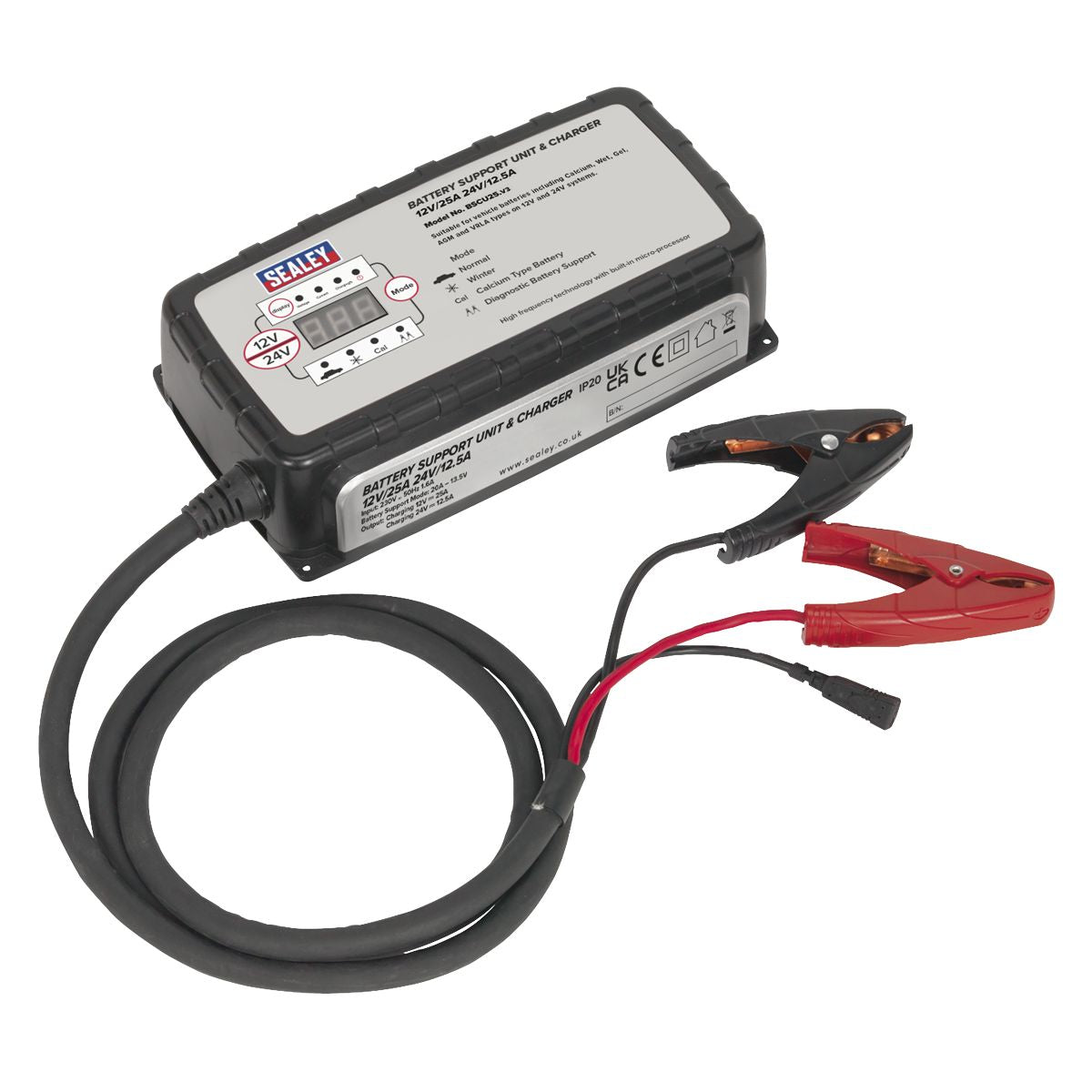 Sealey 12V-25A/24V-12.5A Battery Support Unit & Charger - Image 1