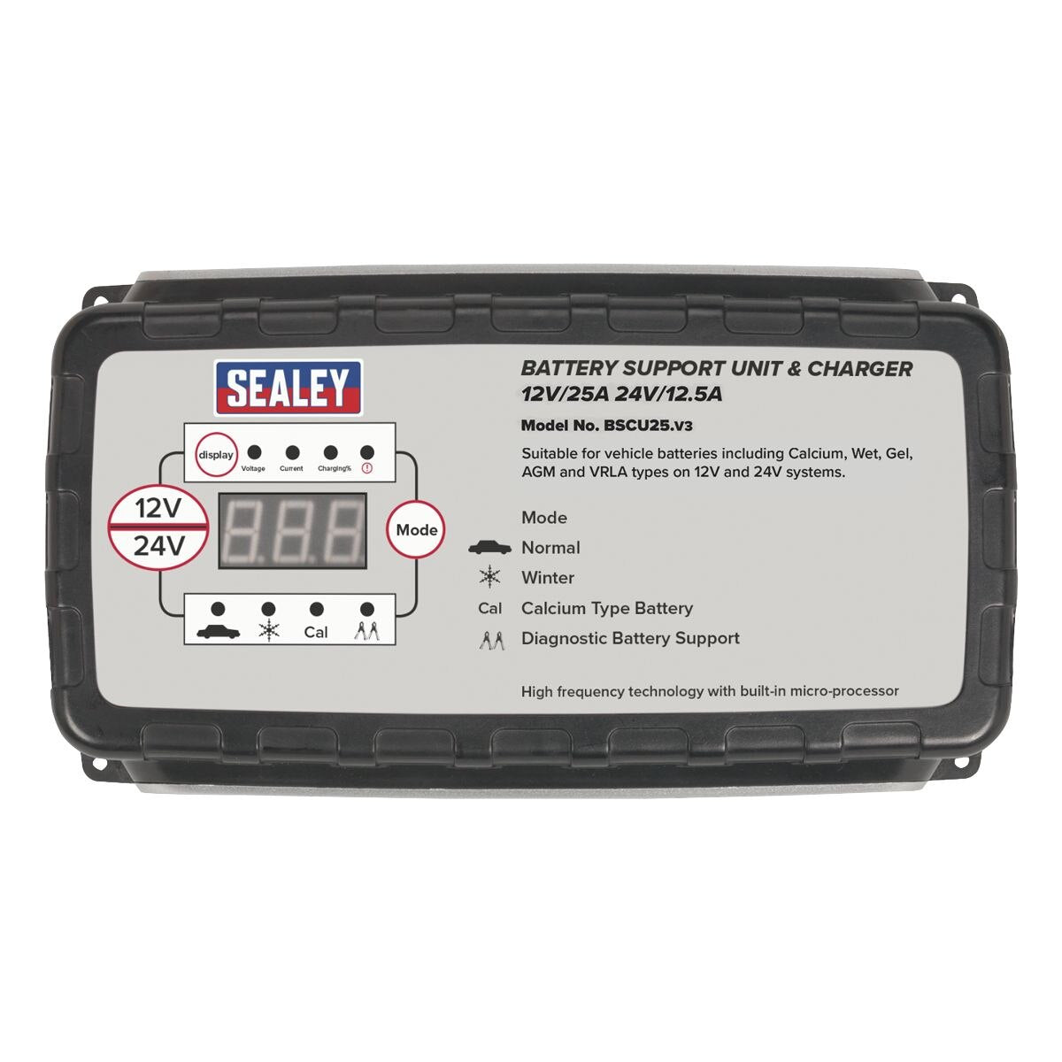 Sealey 12V-25A/24V-12.5A Battery Support Unit & Charger - Image 4