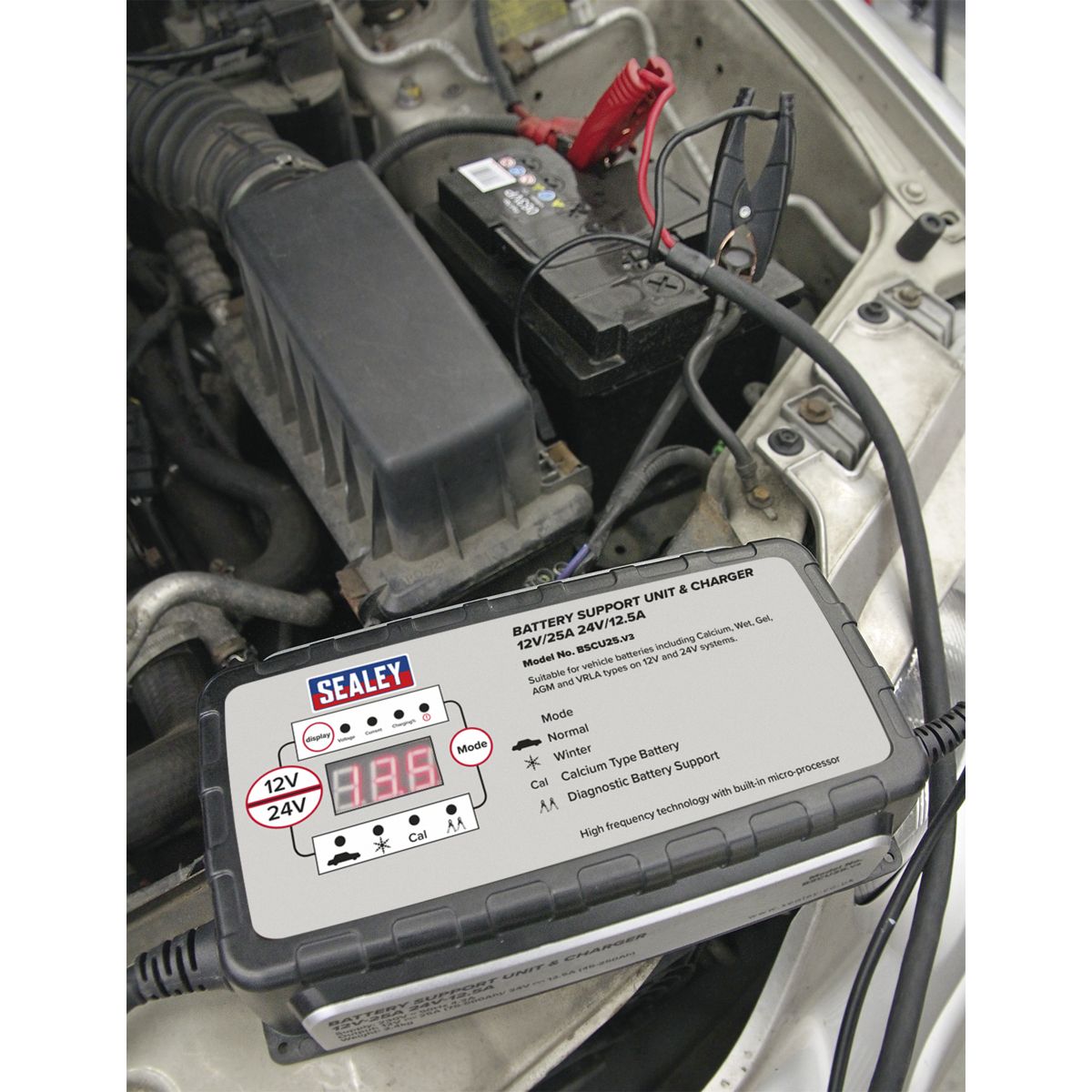 Sealey 12V-25A/24V-12.5A Battery Support Unit & Charger - Image 6