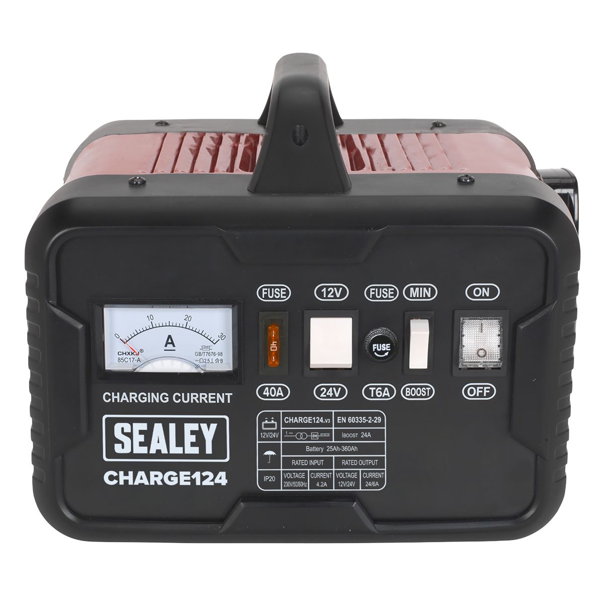 Sealey 12/24V Battery Charger 28A 230V - Image 3