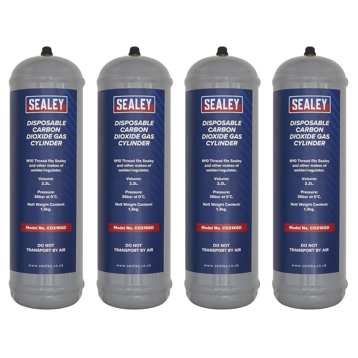 Sealey Disposable Carbon Dioxide Gas Cylinder 1.3kg - Pack of 4 - Image 1