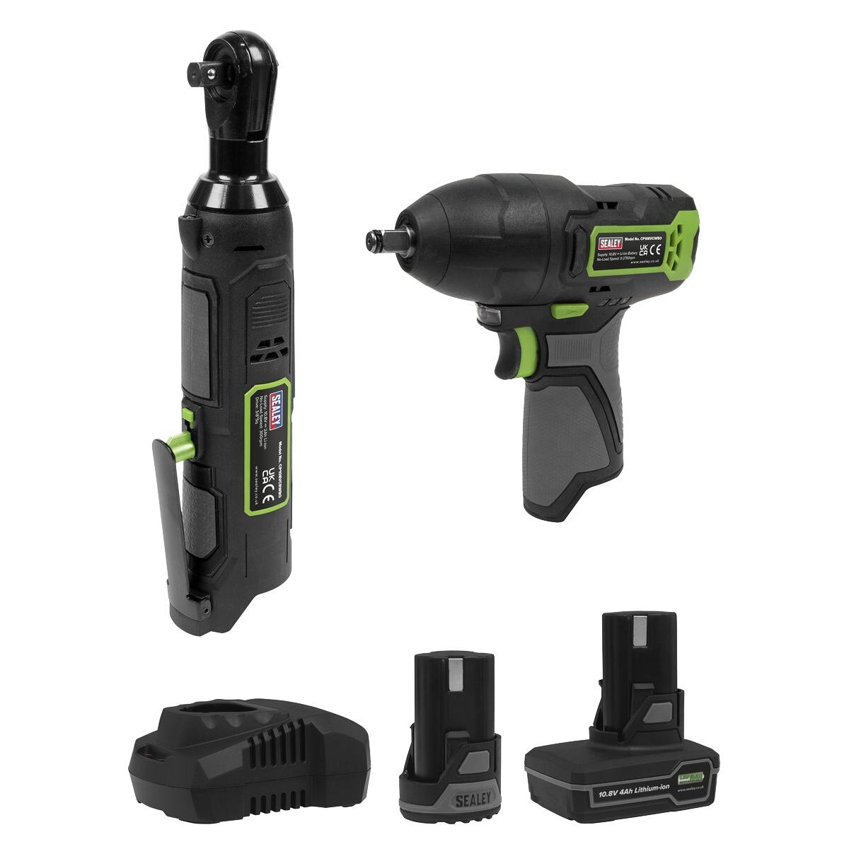 Sealey 2 x SV10.8 Series Cordless Impact Wrench & Ratchet Wrench Kit 10.8V - 2 Batteries - Image 3