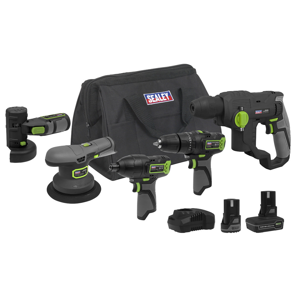 Sealey 5 x SV10.8 Series Cordless Power Tool Kit 10.8V - 2 Batteries CP108VCOMBO7