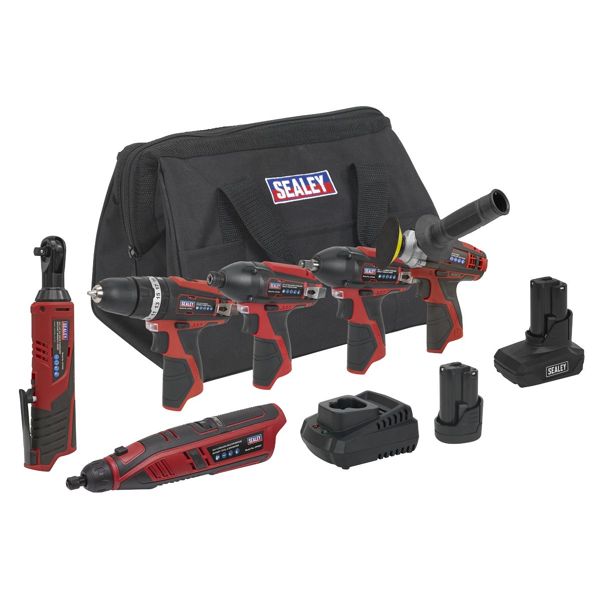 Sealey 6 x SV12 Series Cordless Power Tool Combo Kit 12V - 2 Batteries - Image 1
