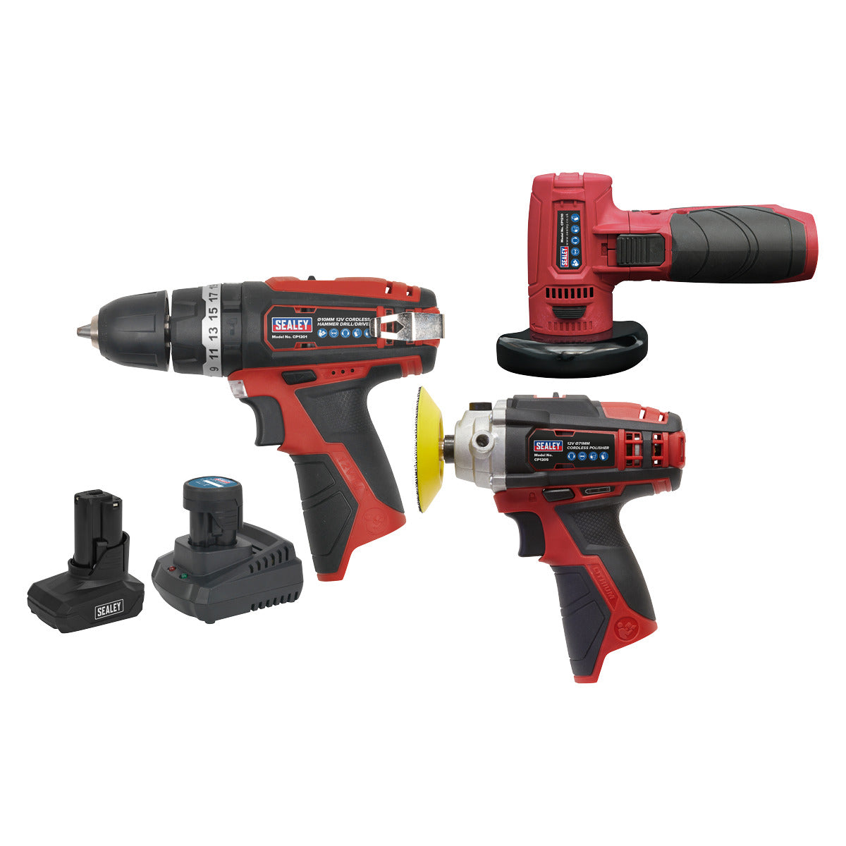 Sealey 3 x SV12 Series Cordless Power Tool Kit 12V - 2 Batteries CP1200COMBO7