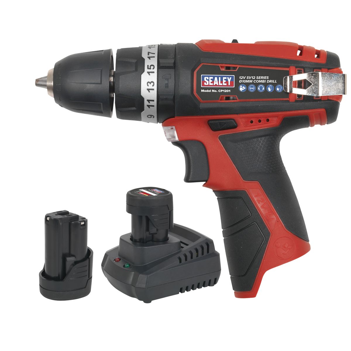 Sealey SV12 Series 10mm Cordless Combi Drill Kit 12V 1.5Ah - 2 Batteries - Image 1