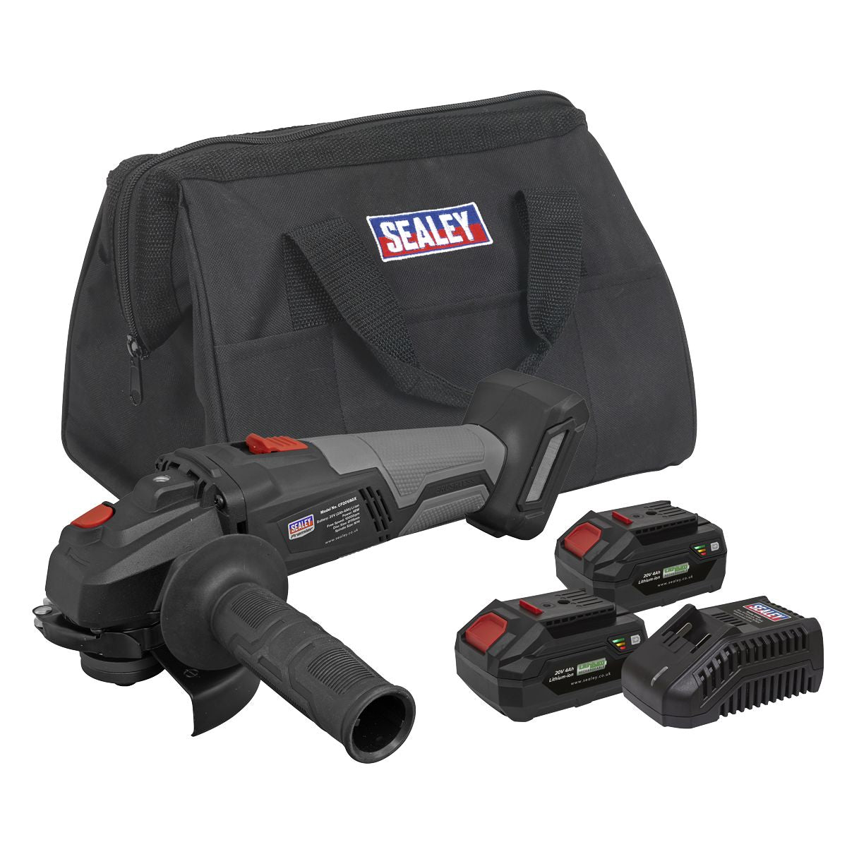 Sealey Premier SV20 Series 115mm Brushless Cordless Angle Grinder Kit 20V 4Ah - 2 Batteries - Image 1