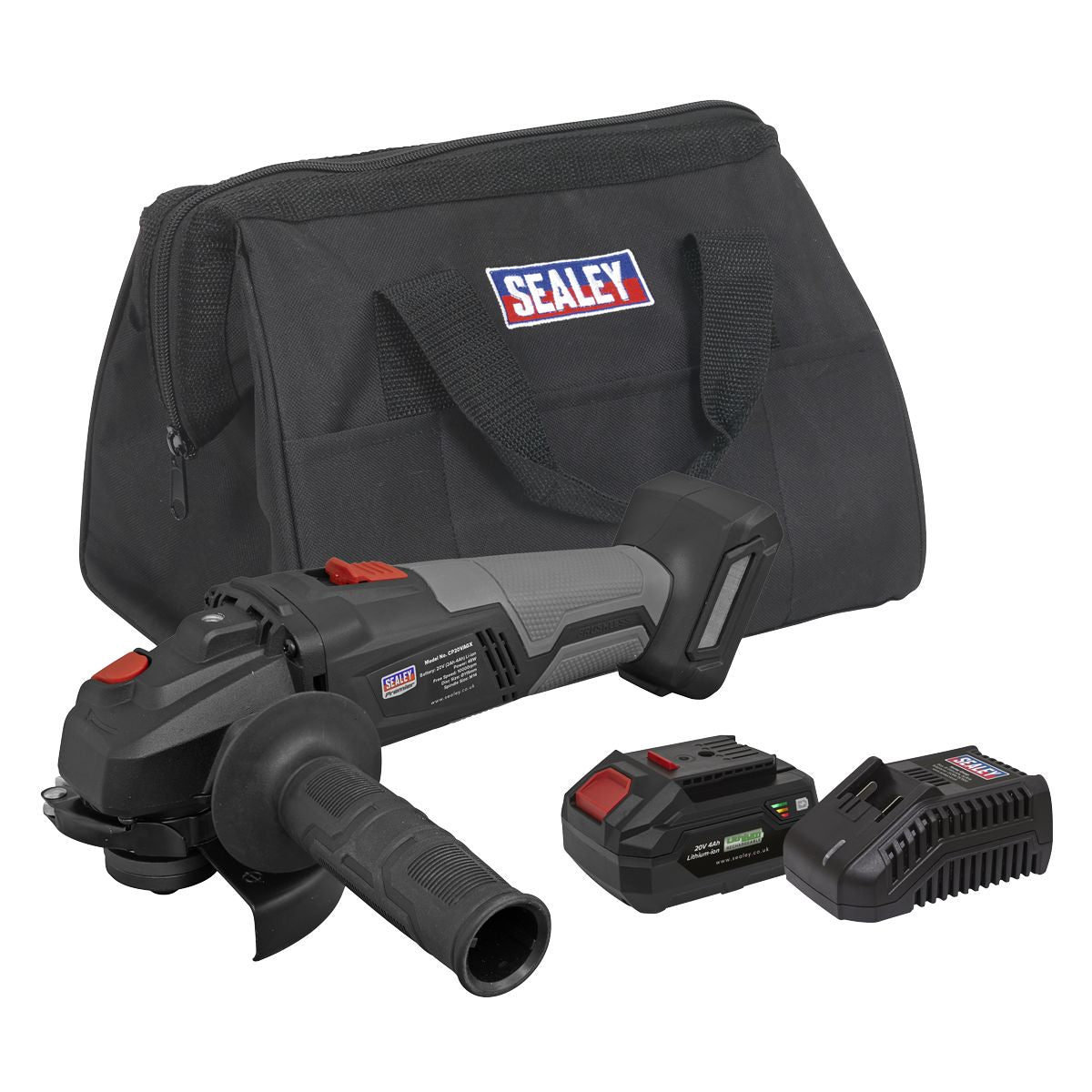 Sealey Premier SV20 Series 115mm Brushless Cordless Angle Grinder Kit 20V 4Ah - Image 1