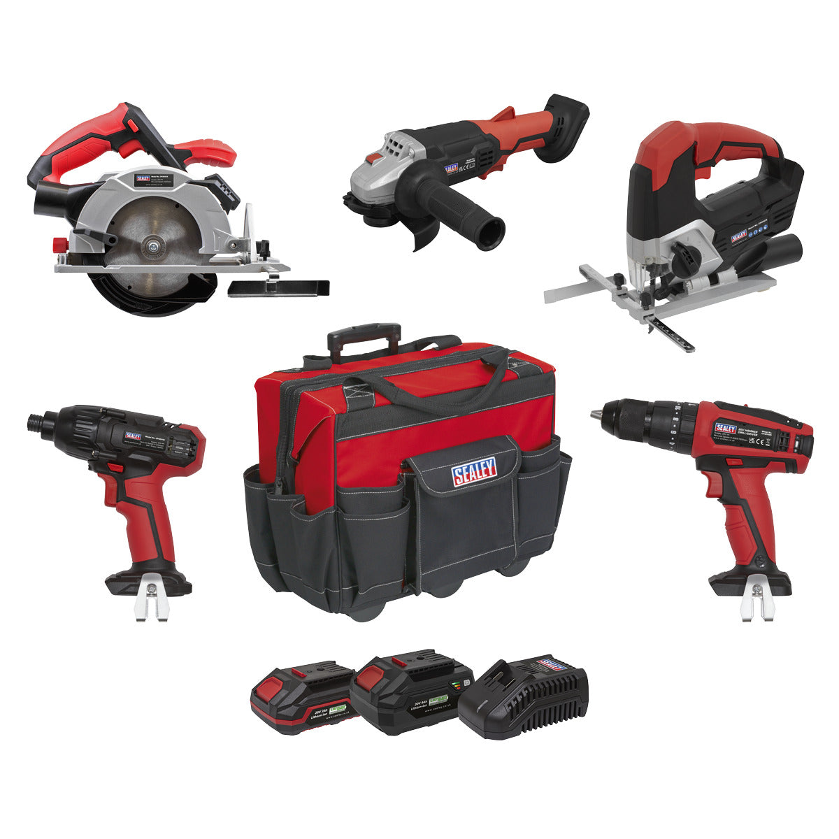Sealey 5 x SV20 Series Cordless Power Tool Kit 20V - 2 Batteries CP20VCOMBO13
