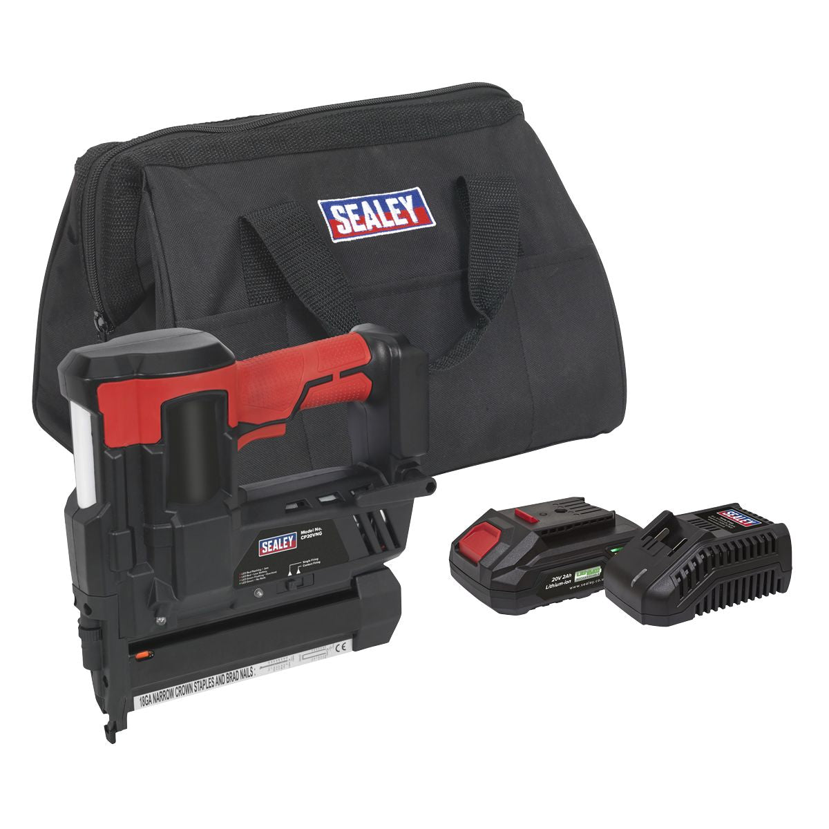 Sealey SV20 Series Cordless Staple/Nail Gun Kit 18G 20V 2Ah - Image 1