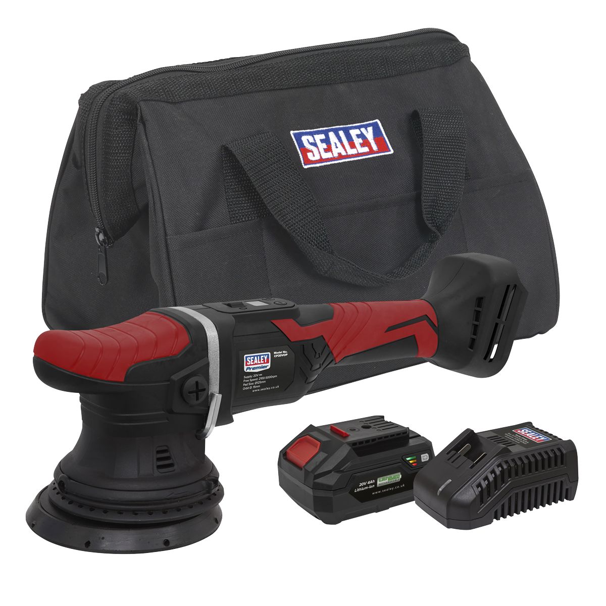 Sealey Premier SV20 Series 125mm Cordless Orbital Polisher Kit 20V 4Ah - Image 1