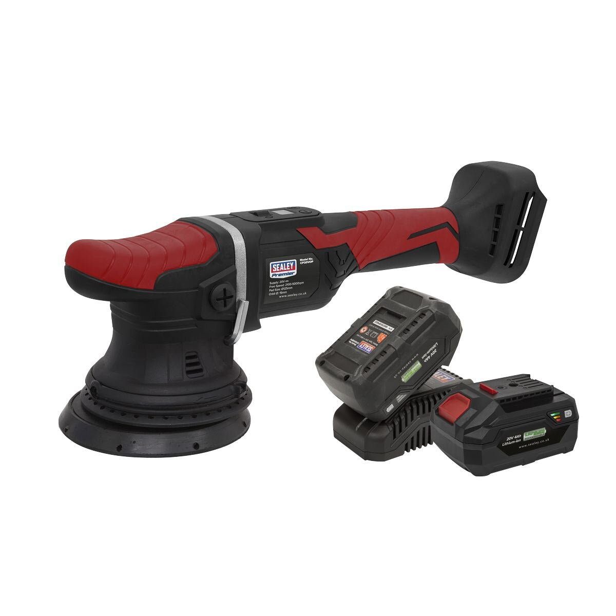Sealey Premier SV20 Series 125mm Cordless Orbital Polisher Kit 20V 4Ah - 2 Batteries - Image 3