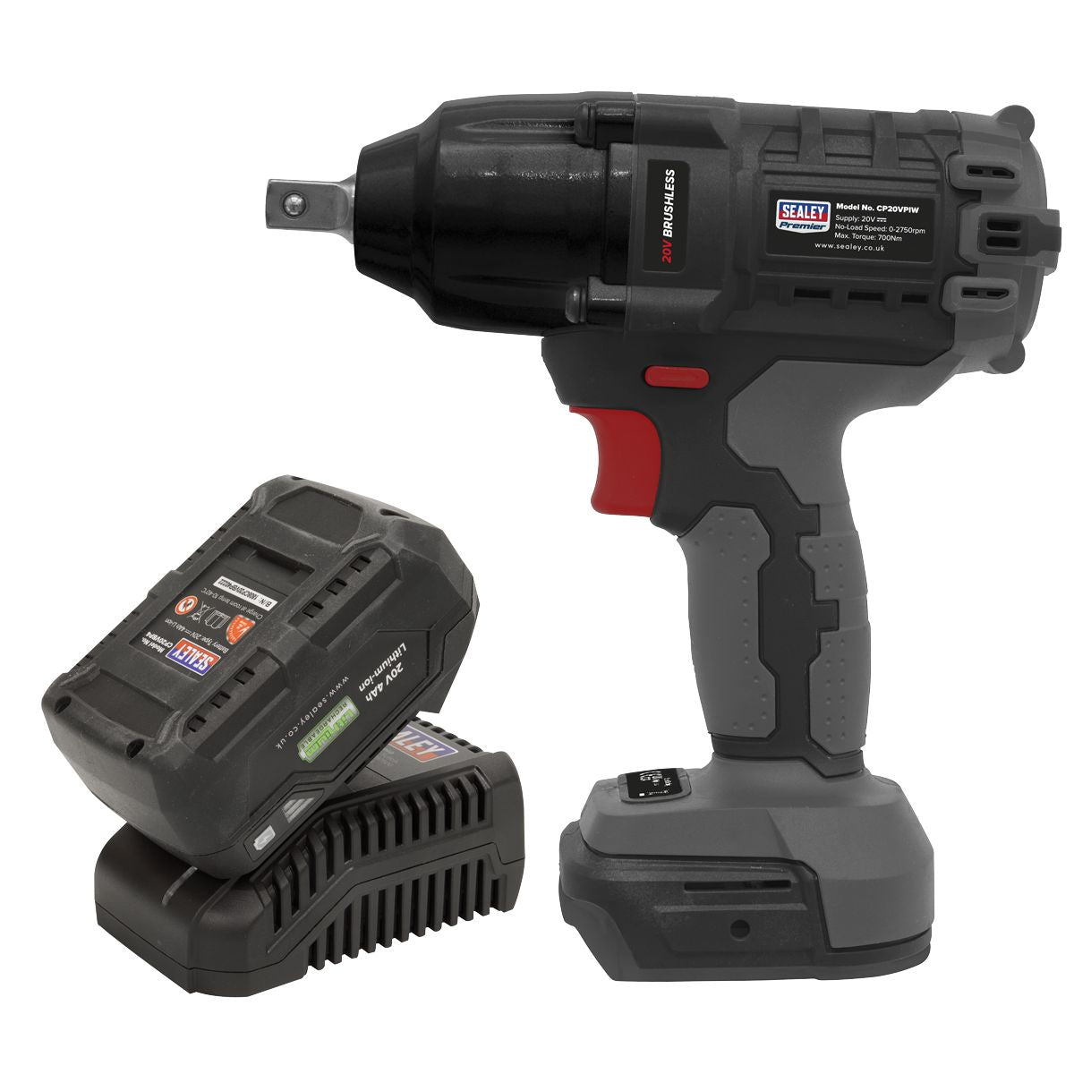 Sealey Premier SV20 Series 1/2"Sq Drive Brushless Cordless Impact Wrench Kit 20V 4Ah - Image 3