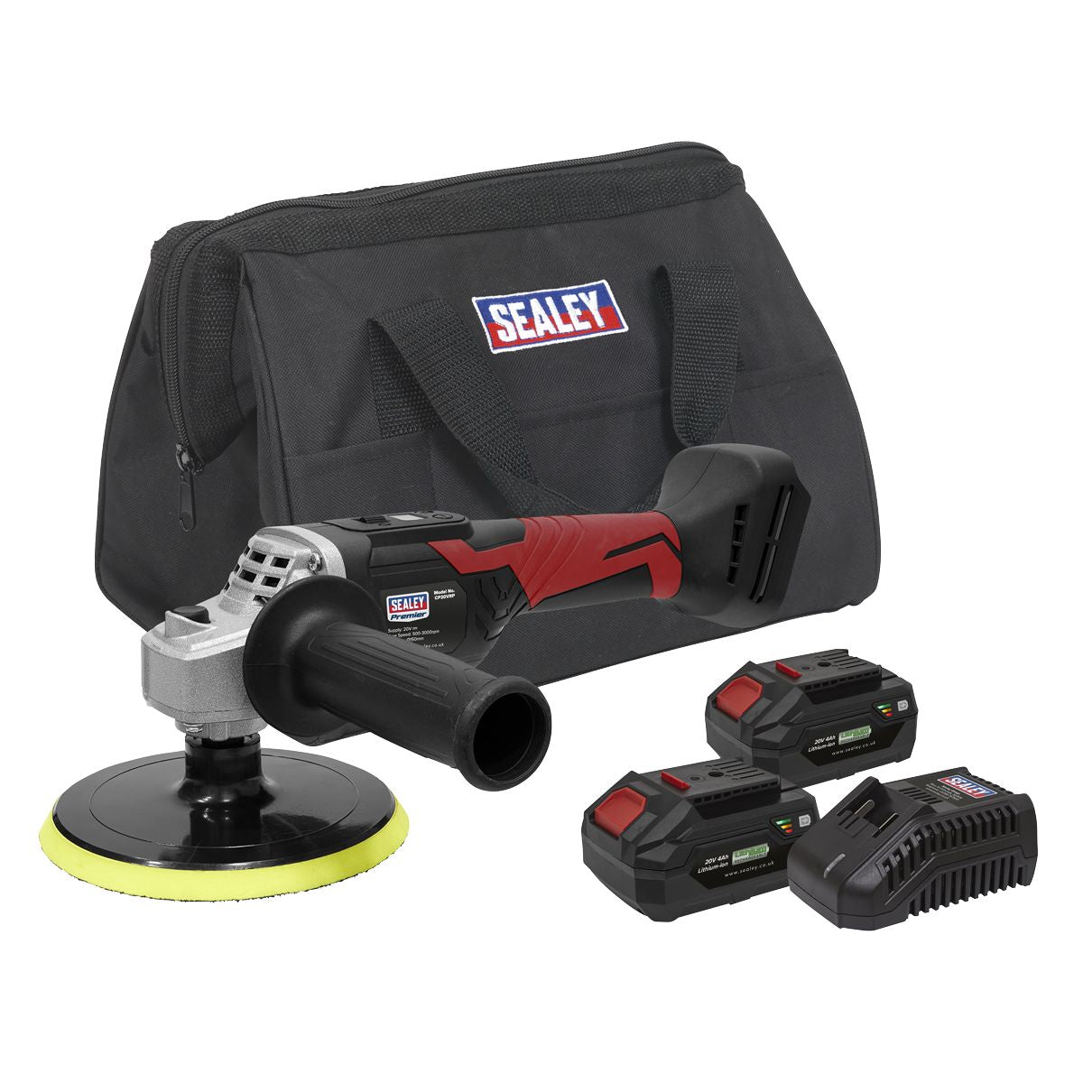 Sealey Premier SV20 Series 150mm Cordless Rotary Polisher 20V 4Ah - 2 Batteries - Image 1