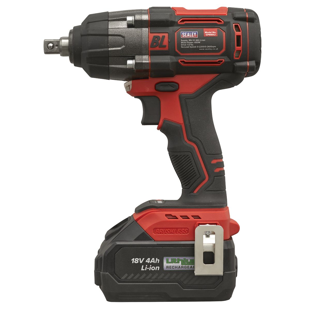 Sealey 1/2"Sq Drive Cordless Brushless Impact Wrench 18V 4Ah - Image 9