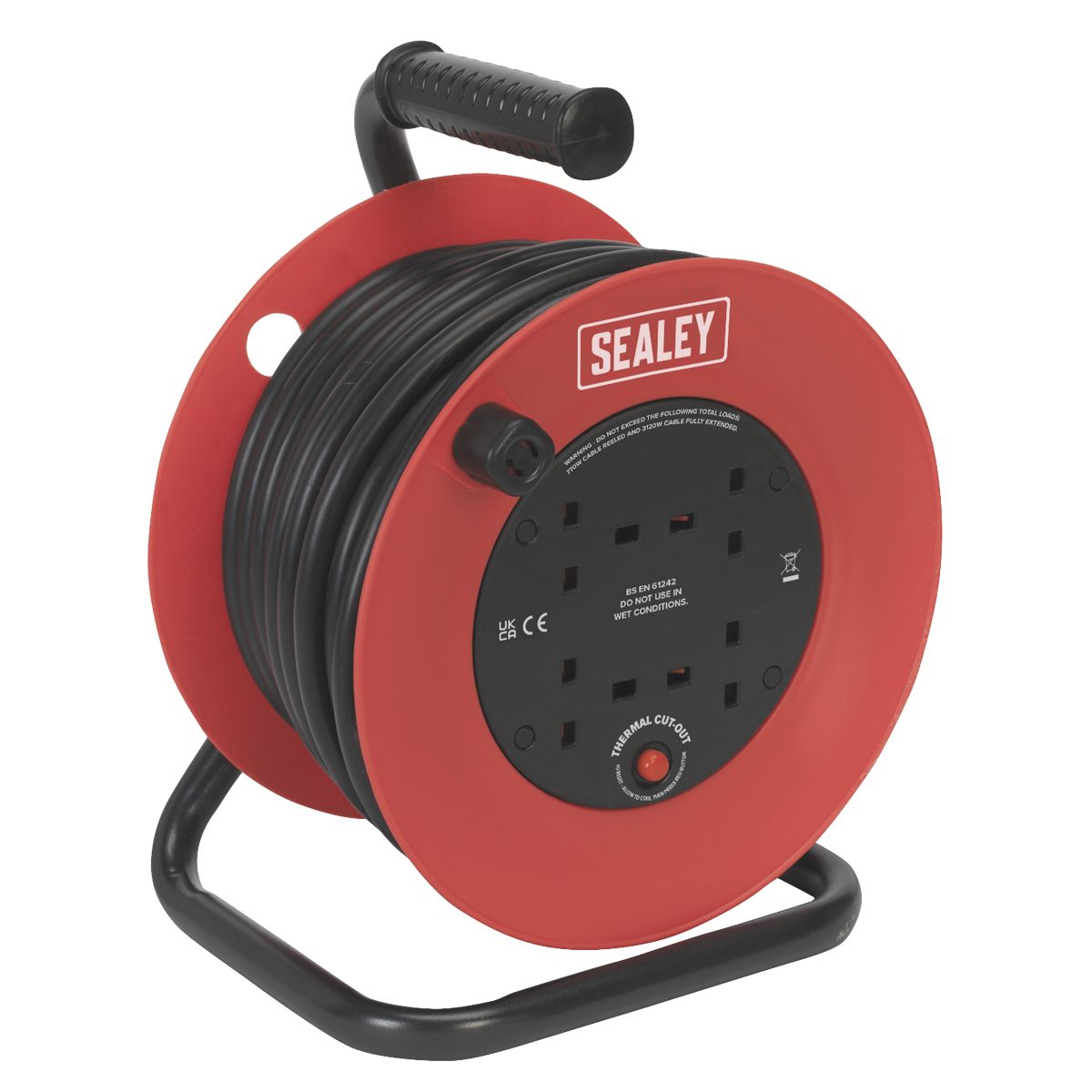 Sealey 25m Heavy-Duty Cable Reel with Thermal Trip 4 x 230V - Image 1