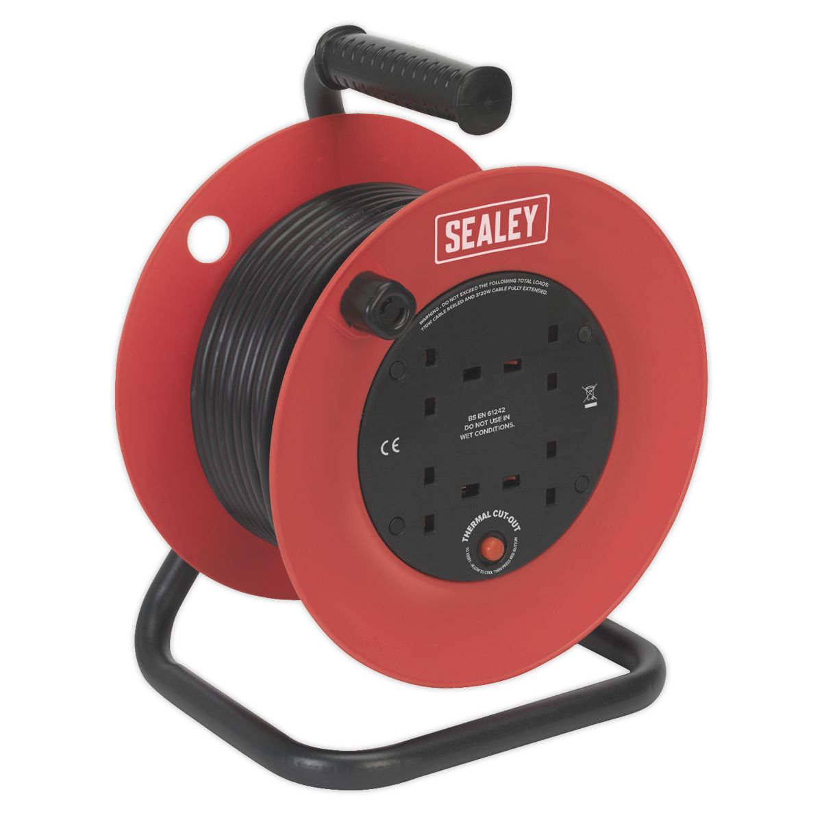 Sealey 25m Heavy-Duty Cable Reel with Thermal Trip 4 x 230V - Image 1