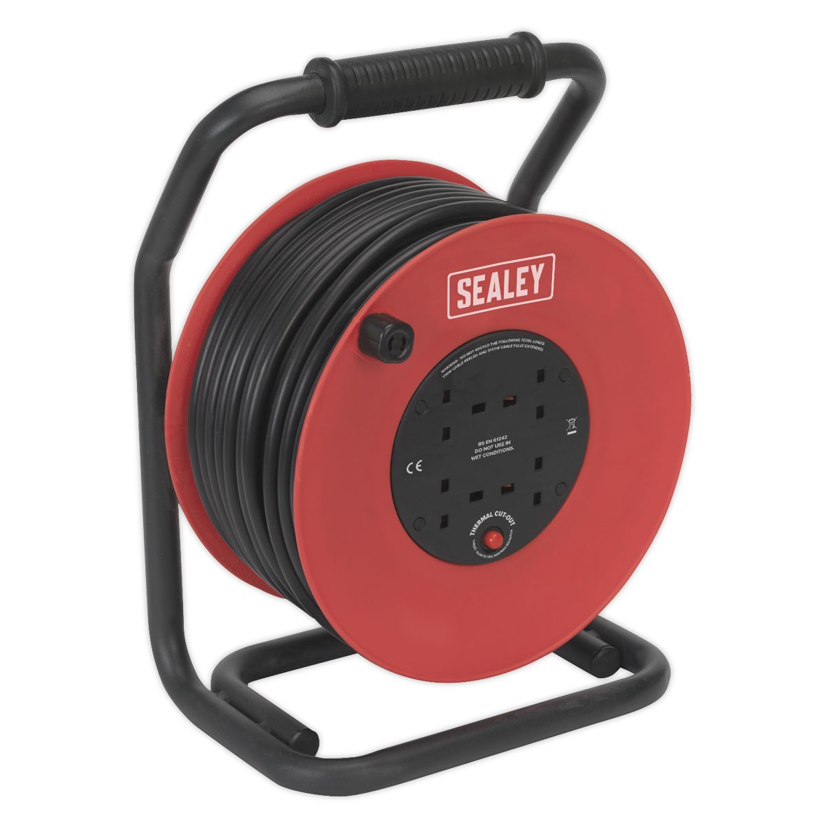 Sealey 50m Heavy-Duty Cable Reel with Thermal Trip 4 x 230V - Image 1